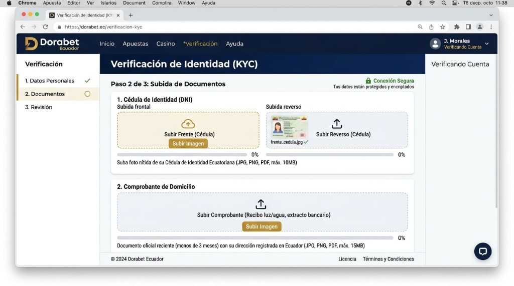 Documentos de identidad listos para la verificación KYC en Dorabet Ecuador